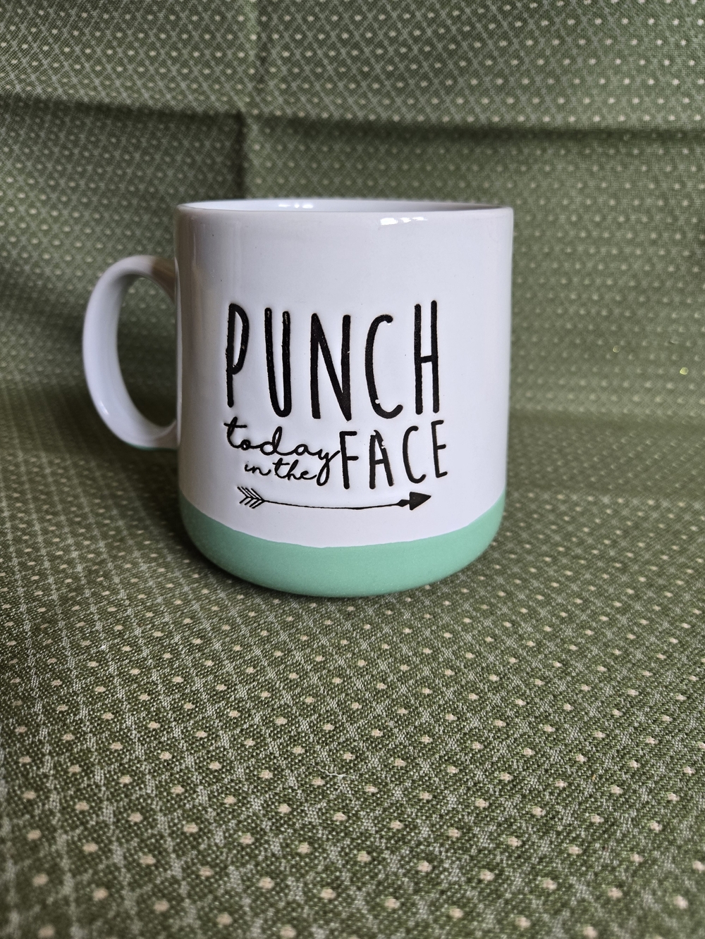 'Punch Today in the Face' Ceramic Mug with Mint Green Wide Bottom - Picture 4 of 8